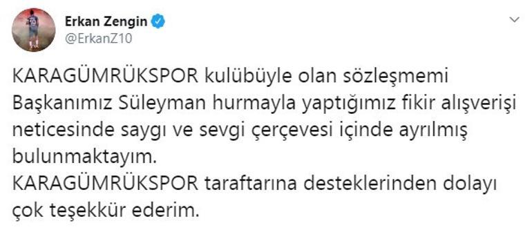 Karagümrük Erkan Zengin ile yollarını ayırdı