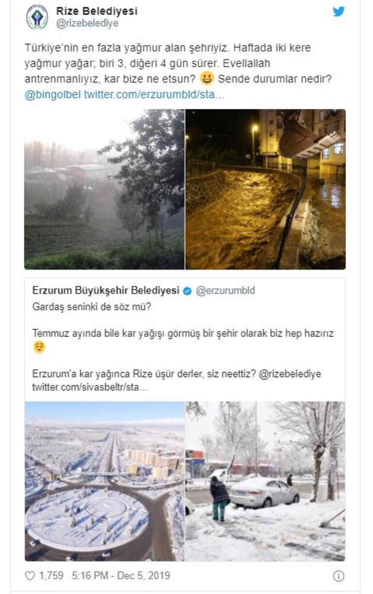 Belediyelerinin sosyal medyadaki kar ve soğuk hava 'atışması' gülümsetti