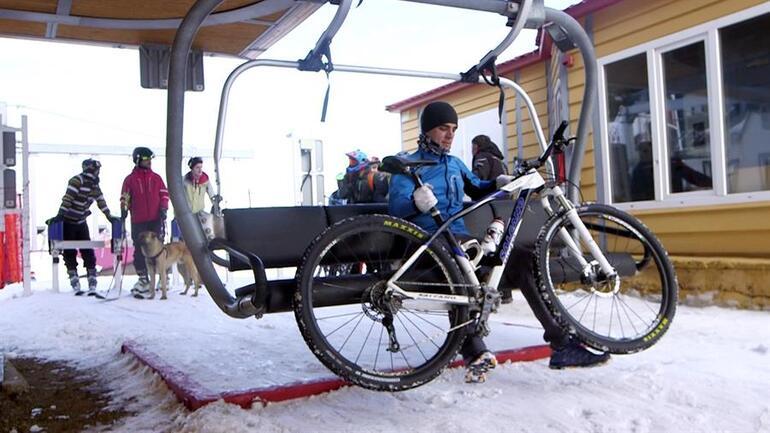 Erzurum palandöken'de kar üstünde bisiklet keyfi