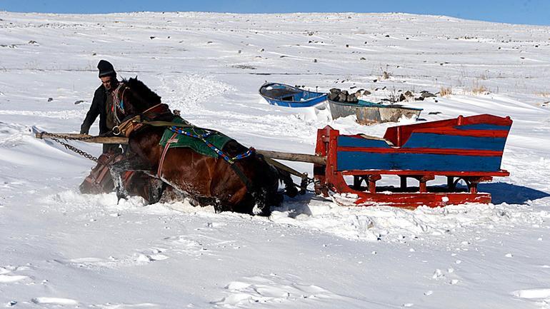 Çıldır Gölü'nde atlı kızak sezonu başladı