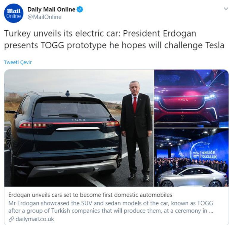 Dış basın yerli otomobili konuşuyor: Erdoğan, Tesla'ya meydan okumayı umuyor