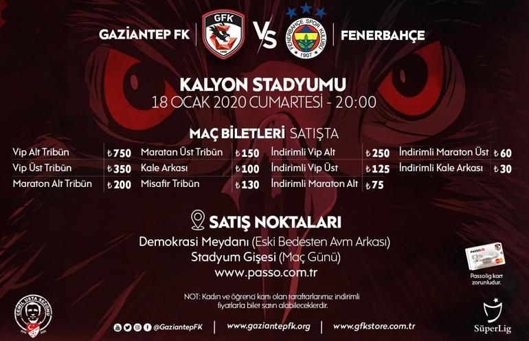 Gaziantep FK - Fenerbahçe maçı bilet satışları devam ediyor