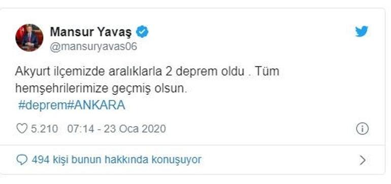 Son dakika: Ankarada peş peşe depremler.. 4.5 ve 3.8in ardından 3.6lık deprem