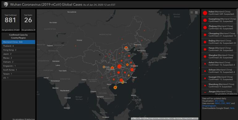 Korkutan harita! İşte koronavirüsünün görüldüğü ve riskli olan yerler