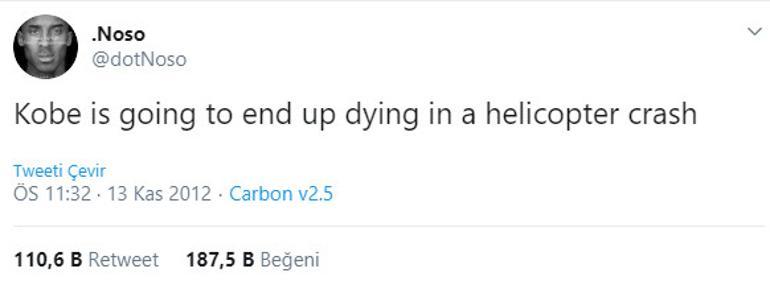 2012 yılında yazdı: "Kobe Bryanyt helikopter kazasında ölecek"