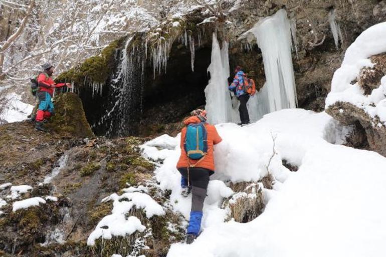 Hakkari'de donan şelale ilgi çekiyor