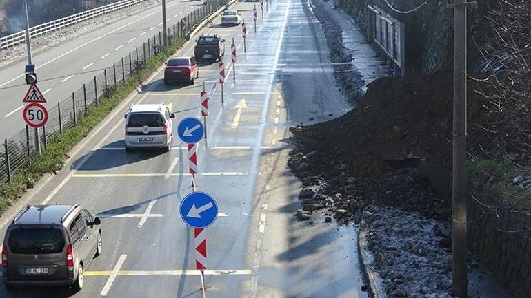 Trabzon'un Akçaabat ilçesinde Millet Bahçesi'nin inşa edildiği karayolu duvarının çökmesi sonucu ulaşım tek şeritten veriliyor. ile ilgili görsel sonucu