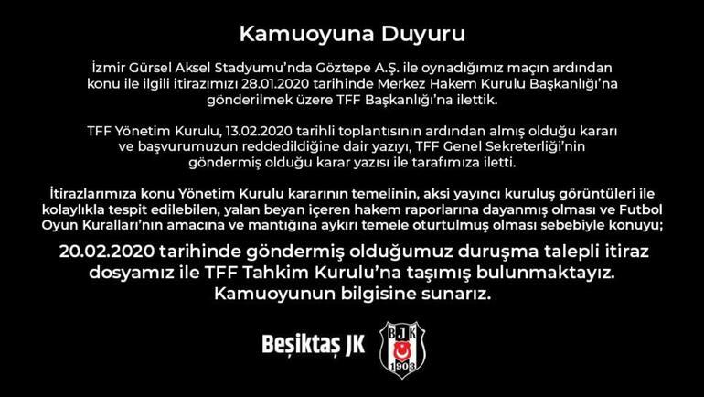 Son dakika | Beşiktaş, Göztepe maçıyla ilgili TFF Tahkim Kurulu'na duruşma talepli itirazda bulundu