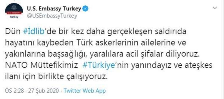 ABD Ankara Büyükelçiliği'den açıklama: Türkiye'nin yanındayız