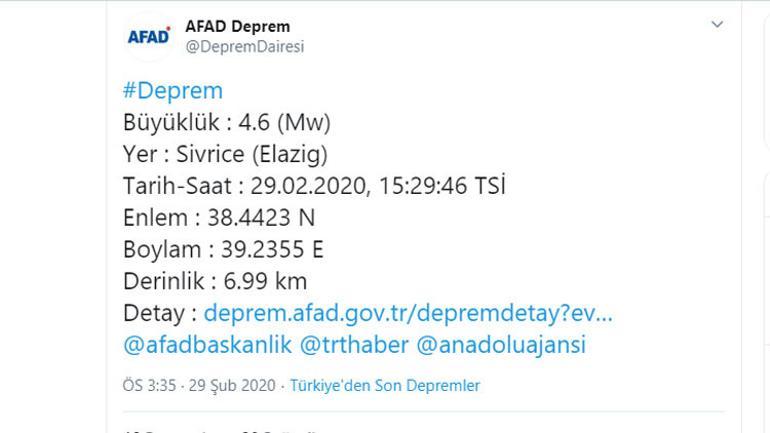 Son dakika haberler: Elazığda 4.6 büyüklüğünde deprem