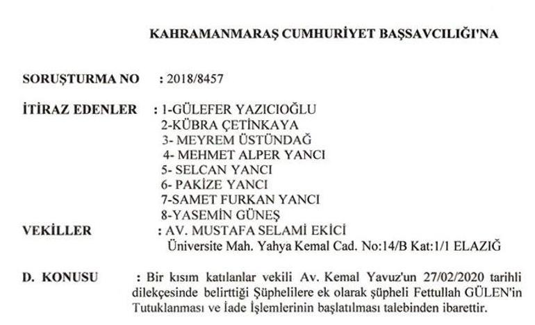 Yazıcıoğlu suikastında FETÖ elebaşına tutuklama istemi