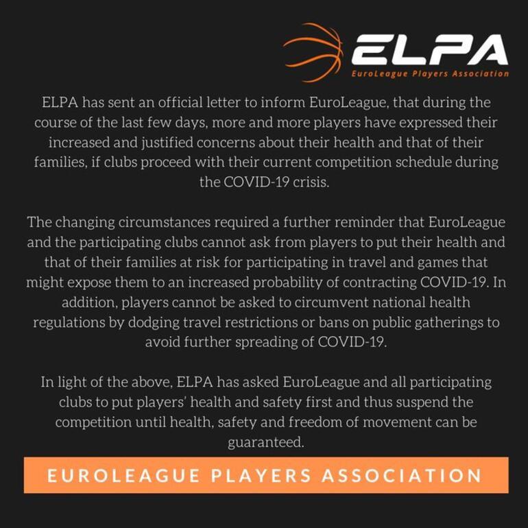 THY Euroleague'de oyunculardan corona virüsü kararı! 'Maçlar ertelensin'