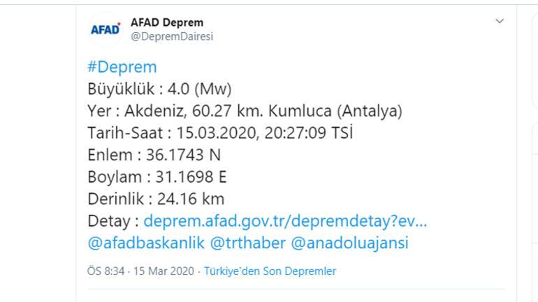 Son Dakika Antalya Da 5 2 Buyuklugunde Deprem