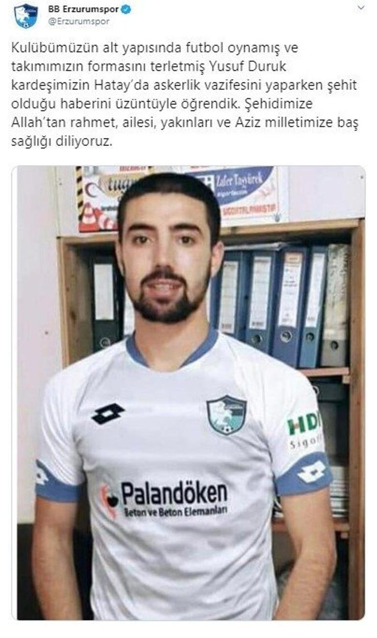 Erzurumspor'un eski oyuncusu Yusuf Duruk şehit oldu