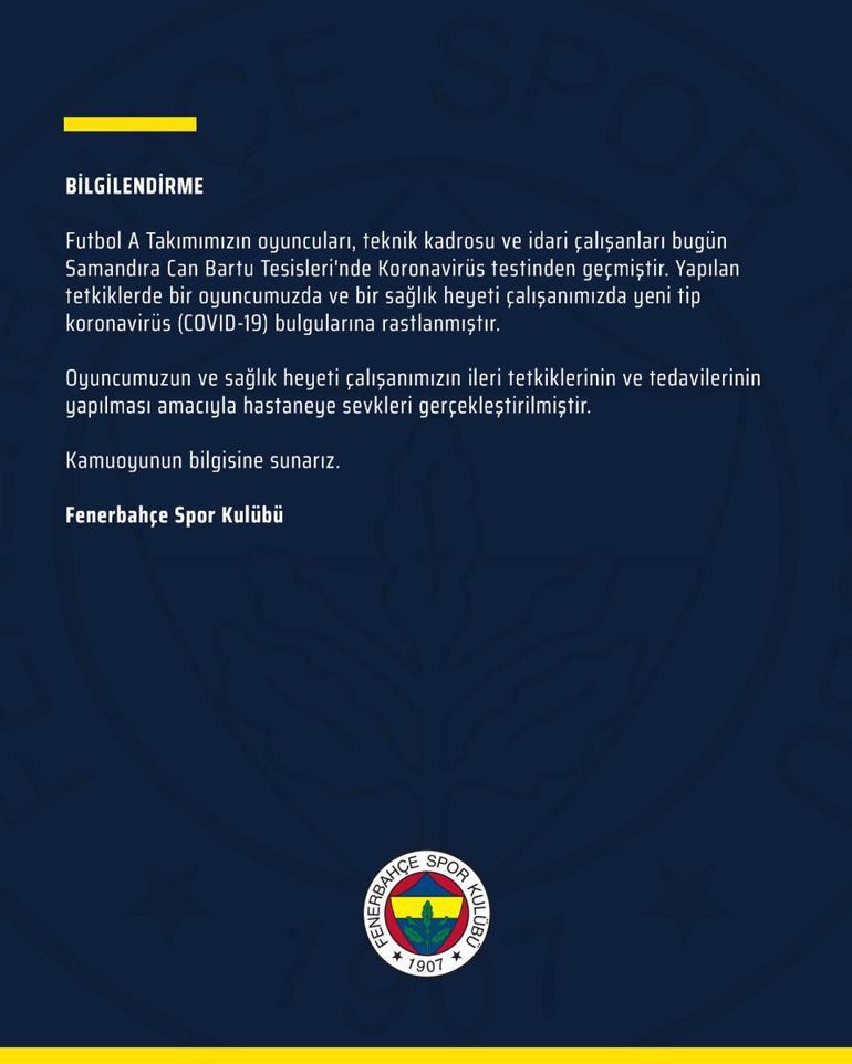 Son Dakika | Fenerbahçe'de bir oyuncuda corona virüsü bulgularına rastlandı