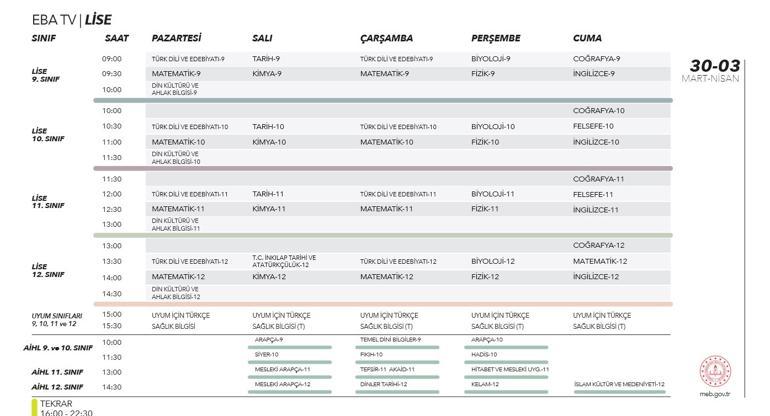 EBA TV haftalık programı açıklandı