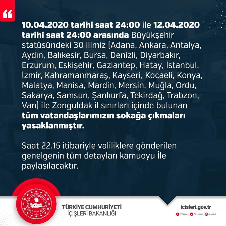 Son dakika haberi: İçişleri Bakanlığı duyurdu: 30 Büyükşehir ve Zonguldakta 48 saat sokağa çıkma yasağı