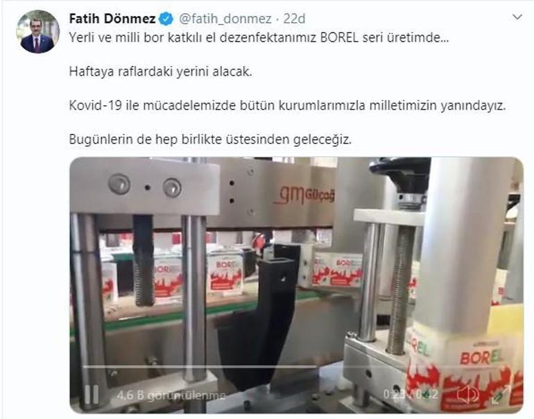 Bakan açıkladı! Yerli ve ulusal dezenfektan seri üretime geçti