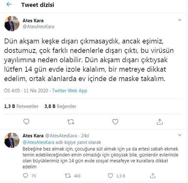 Bilim Kurulu Üyesi Karadan dün akşam dışarıya çıkanlara uyarı