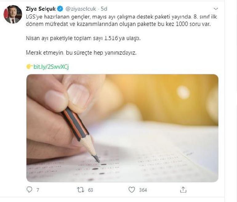 Son dakika... Bakan Selçuktan LGSye hazırlanan öğrencilere önemli duyuru