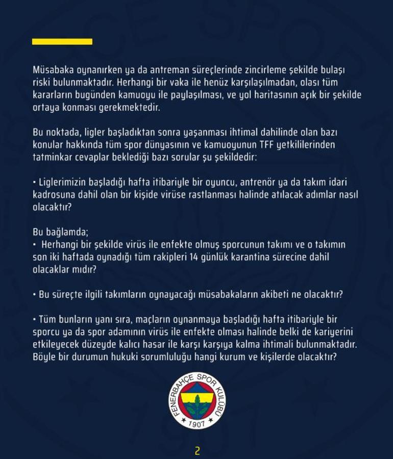 Son Dakika | Fenerbahçe'den 2019-2020 döneminin devamına ait açıklama!