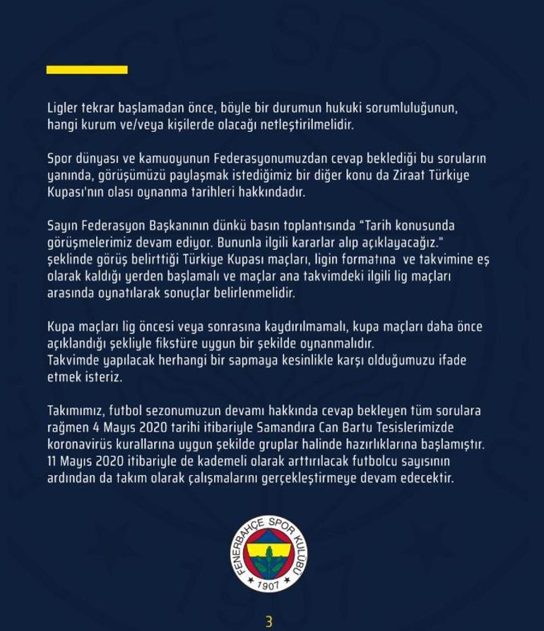 Son Dakika | Fenerbahçe'den 2019-2020 döneminin devamına ait açıklama!