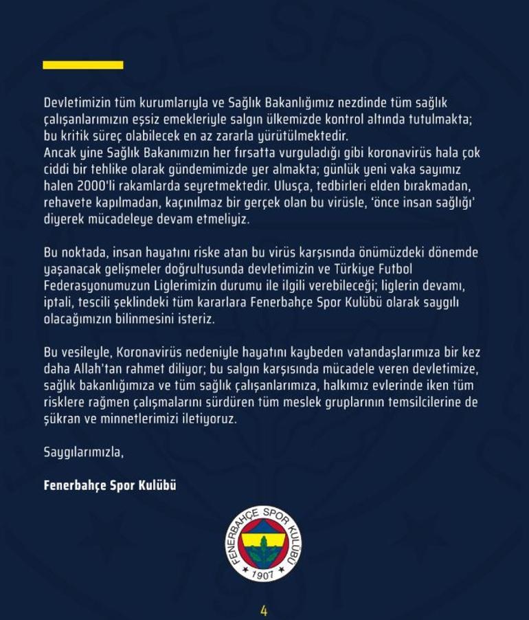 Son Dakika | Fenerbahçe'den 2019-2020 döneminin devamına ait açıklama!