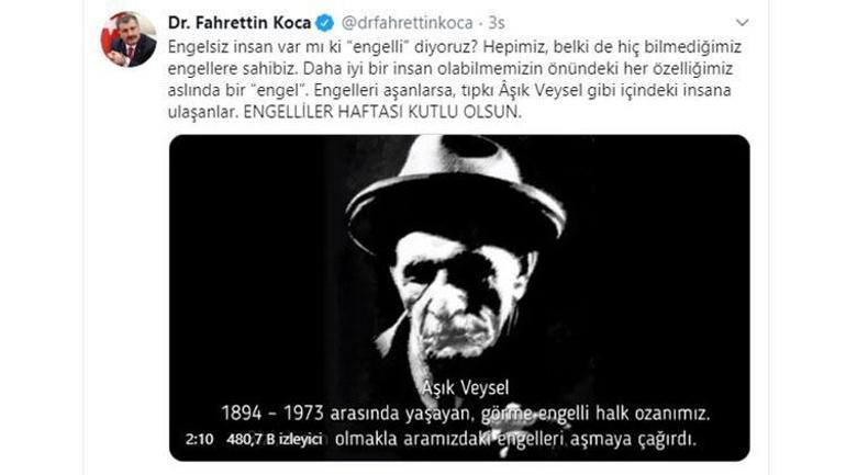 Sağlık Bakanı Koca, Engelliler Haftasını Âşık Veysel ile kutladı