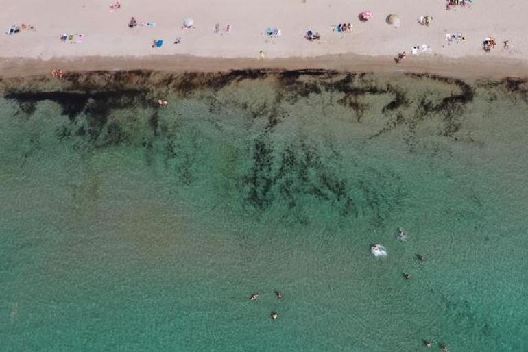 Kuşadası'nda denize sosyal mesafe kurallarına uyularak giriliyor