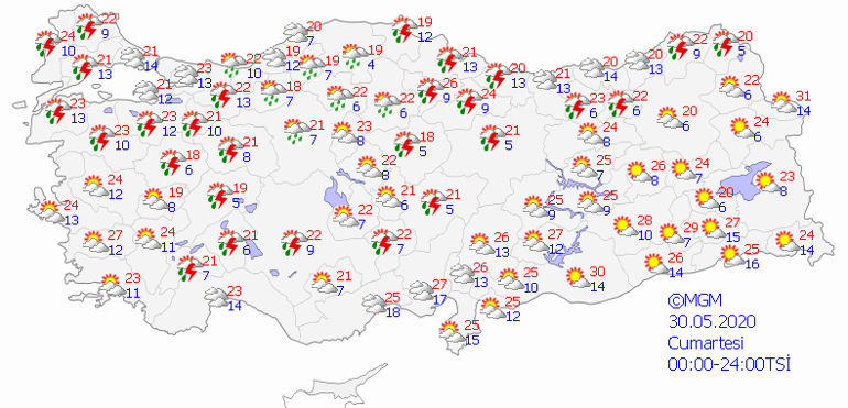 Hafta sonu hava nasıl olacak 30 Mayıs Türkiye geneli hava durumu