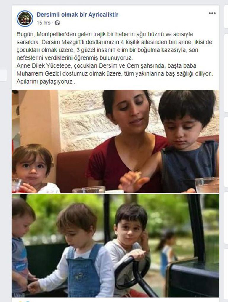 Fransa’da bir garip kaza Tuncelili anne iki çocuğuyla havuzda...