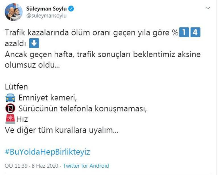 Bakan Soylu: Trafik kazalarında ölüm oranı yüzde 14 azaldı