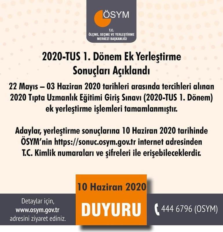 2020-TUS  1. Dönem Ek Yerleştirme Sonuçları Açıklandı