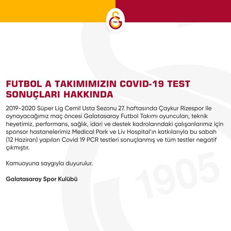 Son Dakika | Galatasaray'dan corona virüs(koronavirüs) testi açıklaması: 'Tamamı negatif'