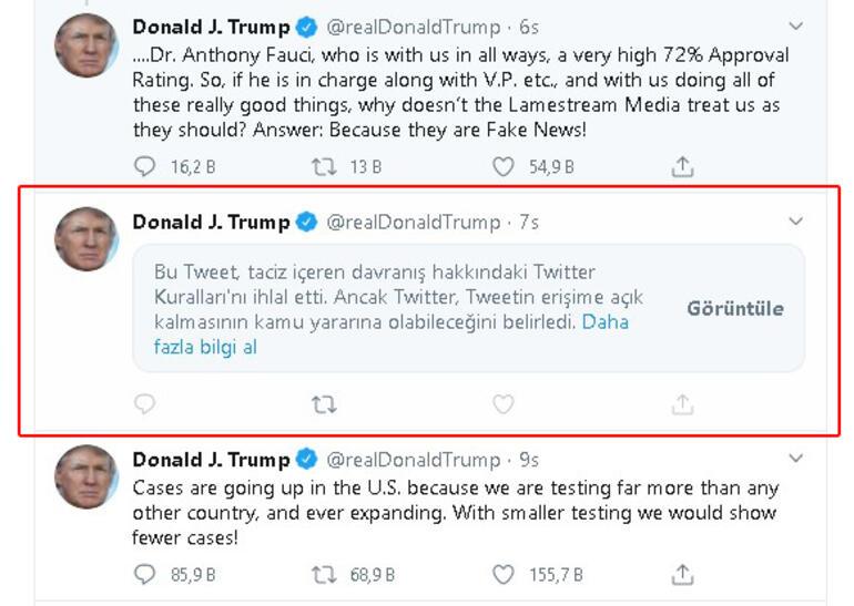 Twitter'dan, Trump'ın paylaşımına "kötü davranış" etiketi