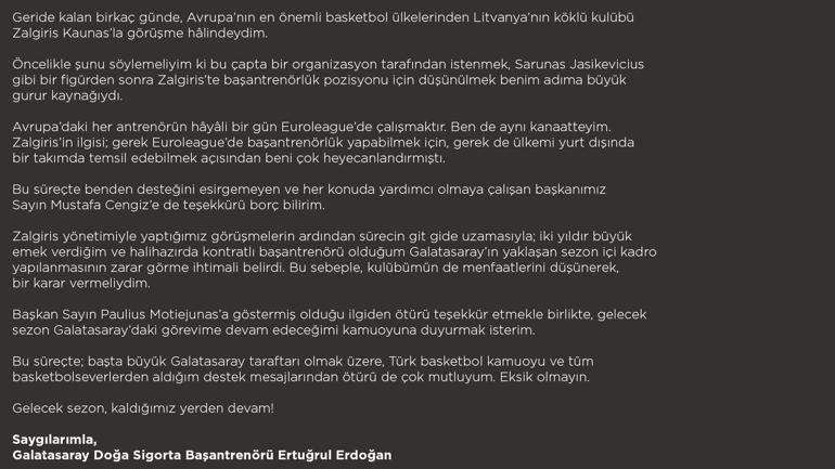 Son Dakika | Galatasaray başantrenörü Ertuğrul Erdoğan takımda kalacağını açıkladı