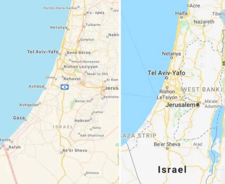 Apple ve Google haritalardan Filistin'i sildi, Hamas tepki gösterdi