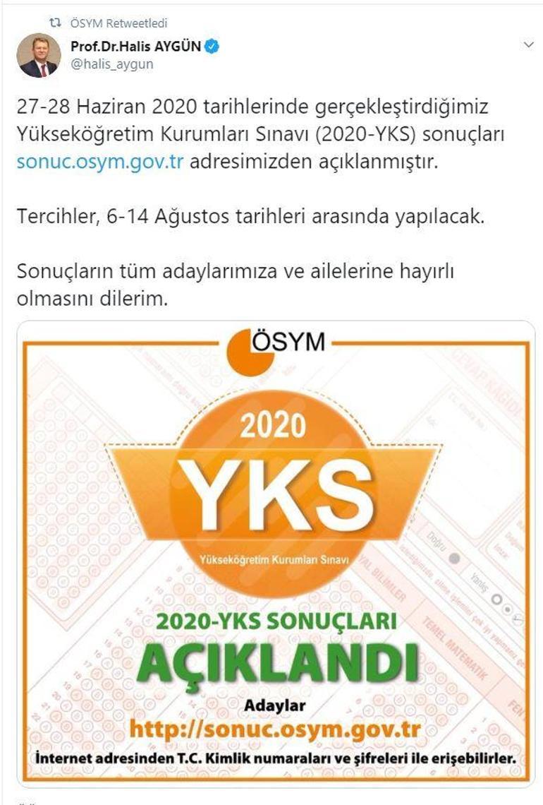 YKS 2020 sonuçları açıklandı: ÖSYM TYT AYT YKS sınav sonuçları ve baraj puanı bilgileri