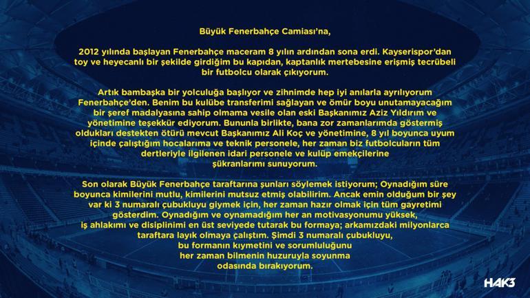 Son Dakika | Hasan Ali Kaldırım, Fenerbahçe'den ayrıldığını açıkladı