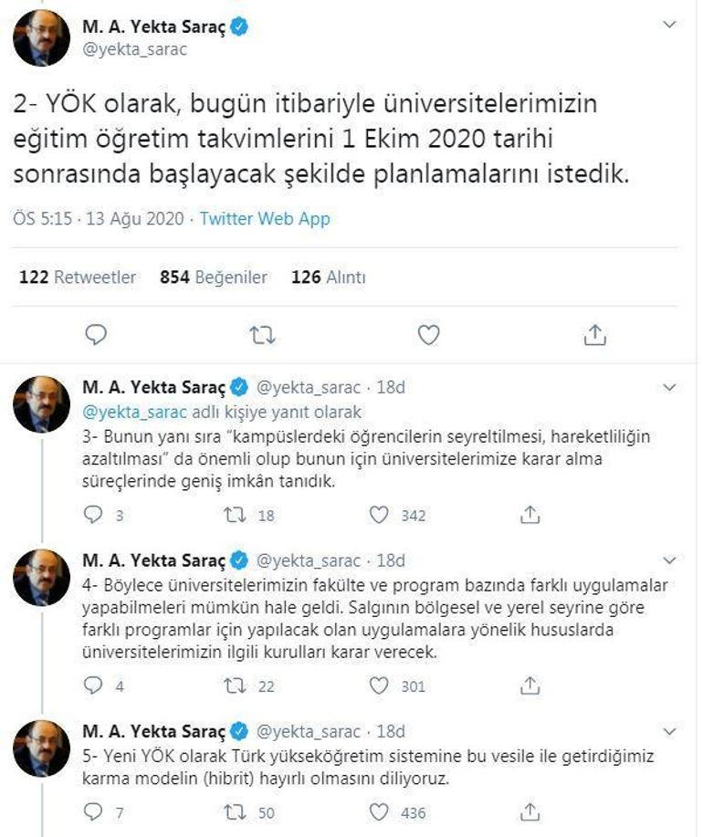 Son dakika haberler... Üniversiteler ne zaman açılacak YÖK Başkanı açıkladı...