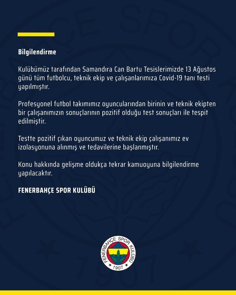 Son Dakika | Fenerbahçede corona virüsü testi açıklaması Pozitif vakaya rastlandı