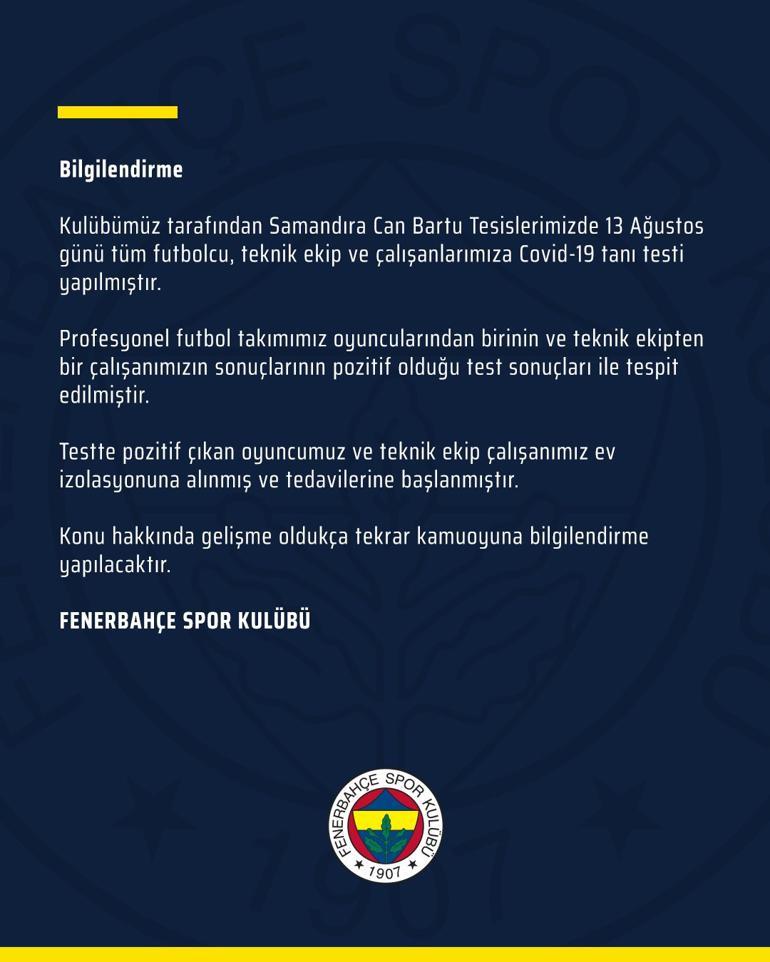 Son Dakika | Fenerbahçede corona virüsü testi açıklaması Pozitif vakaya rastlandı