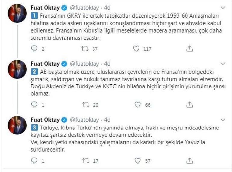 Cumhurbaşkanı Yardımcısı Fuat Oktay: Fransa'nın Ada'da askeri uçaklarını konuşlandırması kabul edilemez
