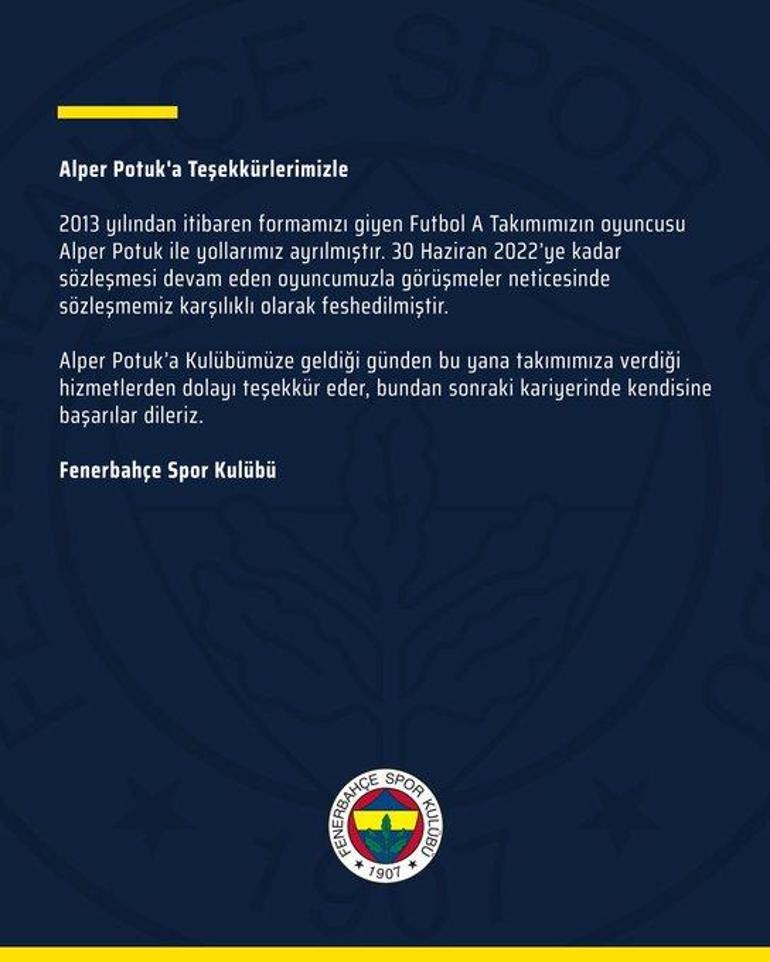 Son dakika | Fenerbahçe'de Alper Potuk'la yollar ayrıldı!