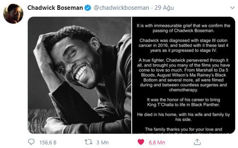 Chadwick Boseman, ölümünün ardından Twitter'da rekor kırdı