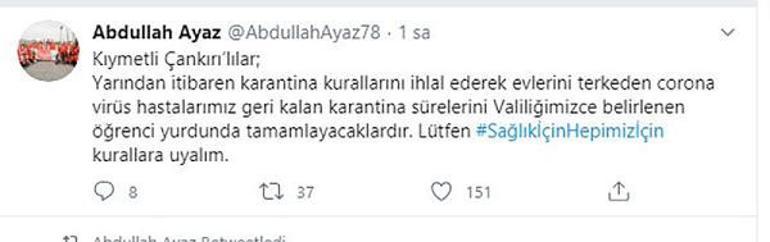 Çankırı Valisi açıkladı... Karantina kurallarını ihlal edenler, yurtlara yerleştirilecek