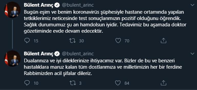 Son dakika haberler... Bülent Arınç ve eşinin koronavirüs testi pozitif çıktı