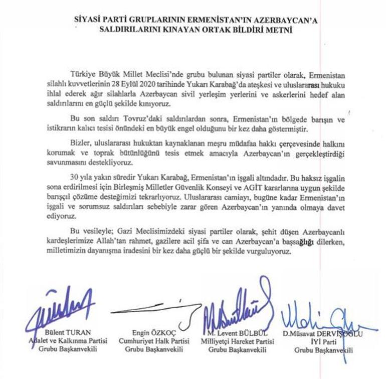 Last minute ... Joint declaration of 4 parties in the Grand National Assembly of Turkey