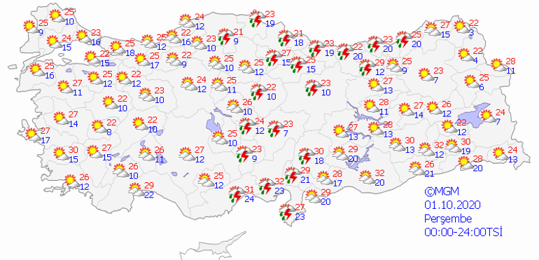 MGM hava durumu tahminleri 1 Ekim 2020 Hava nasıl olacak Dolu uyarısı