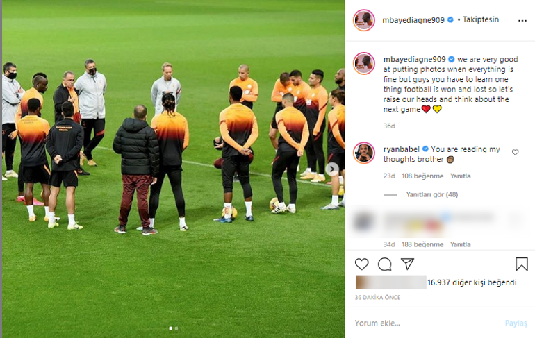 Mbaye Diagne'nin dikkat çeken paylaşımına Ryan Babel'den destek geldi